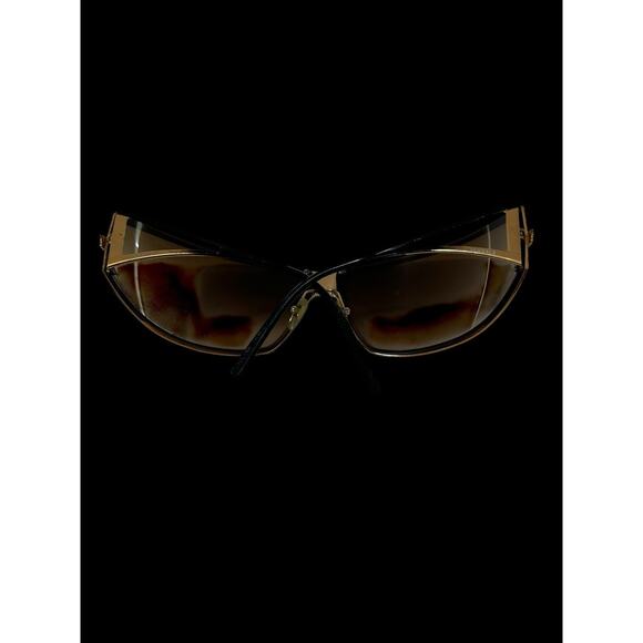 Vintage Versace Mod 2040 1166/13 Black And Gold Wrap Shield Sunglasses Y2K Italy